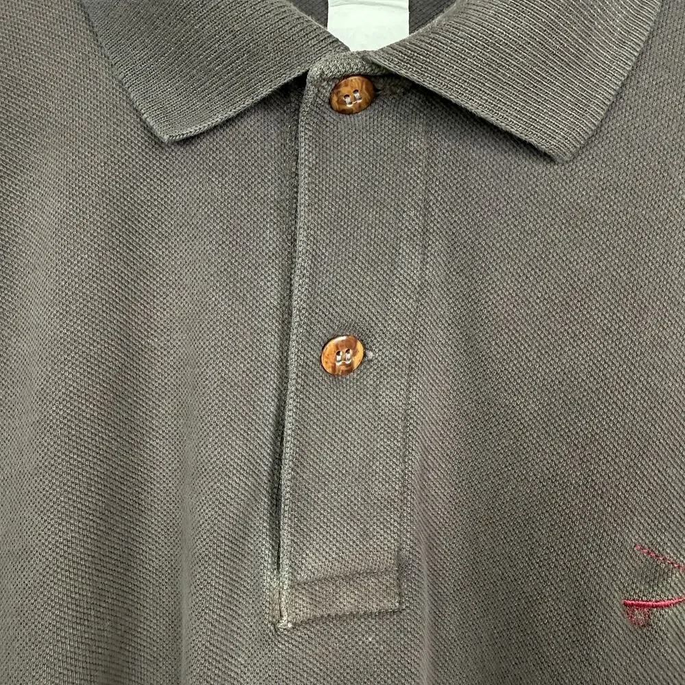 Vintage 90s Orvis Polo Shirt Gray Short Sleeve Piqué Knit Embroidered Fishing
